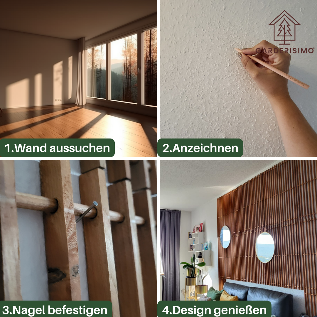 Wandpaneele aus Echtholz, Japandi, 6er Set, aschbraun