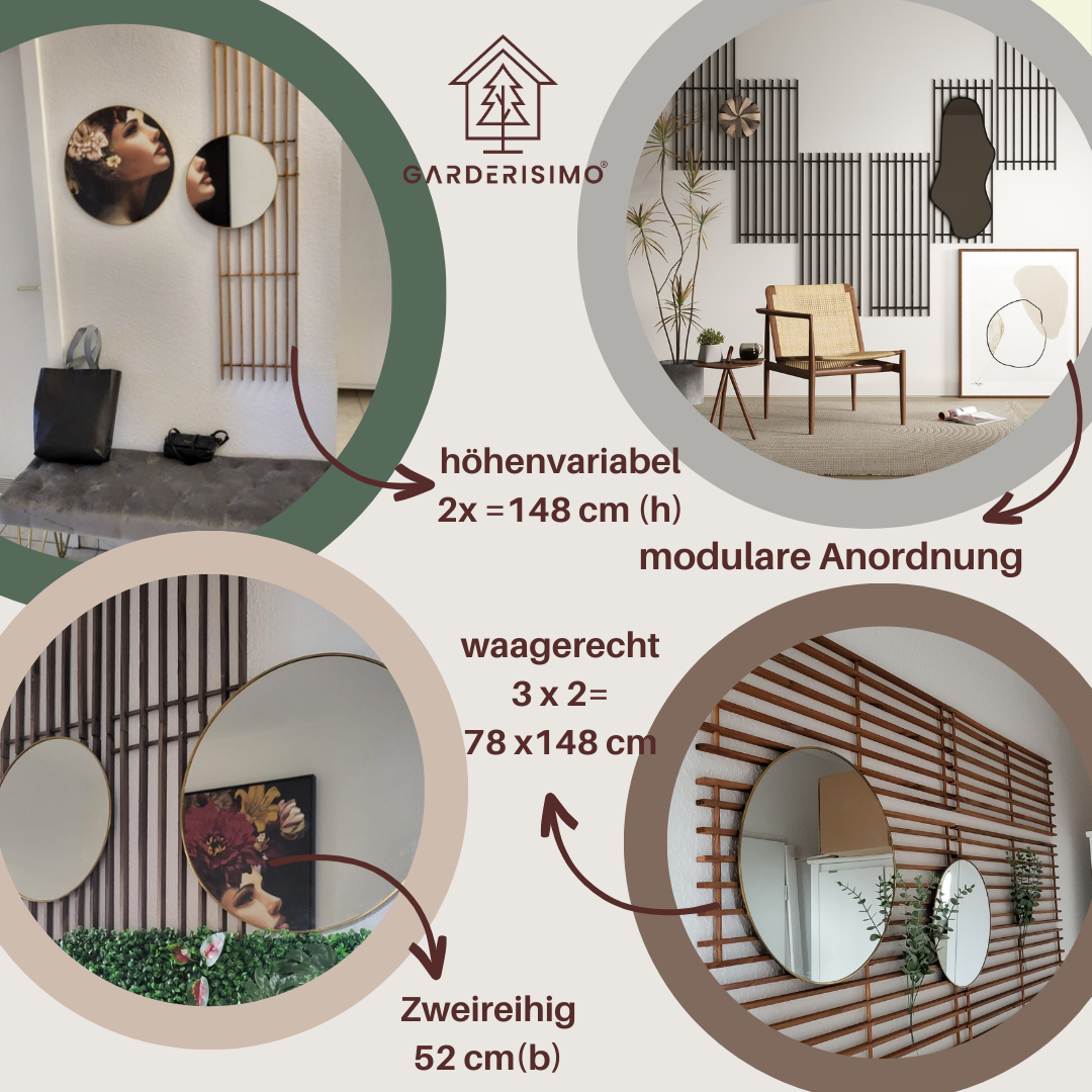 Wandpaneele aus Echtholz, Japandi, 6er Set, aschbraun