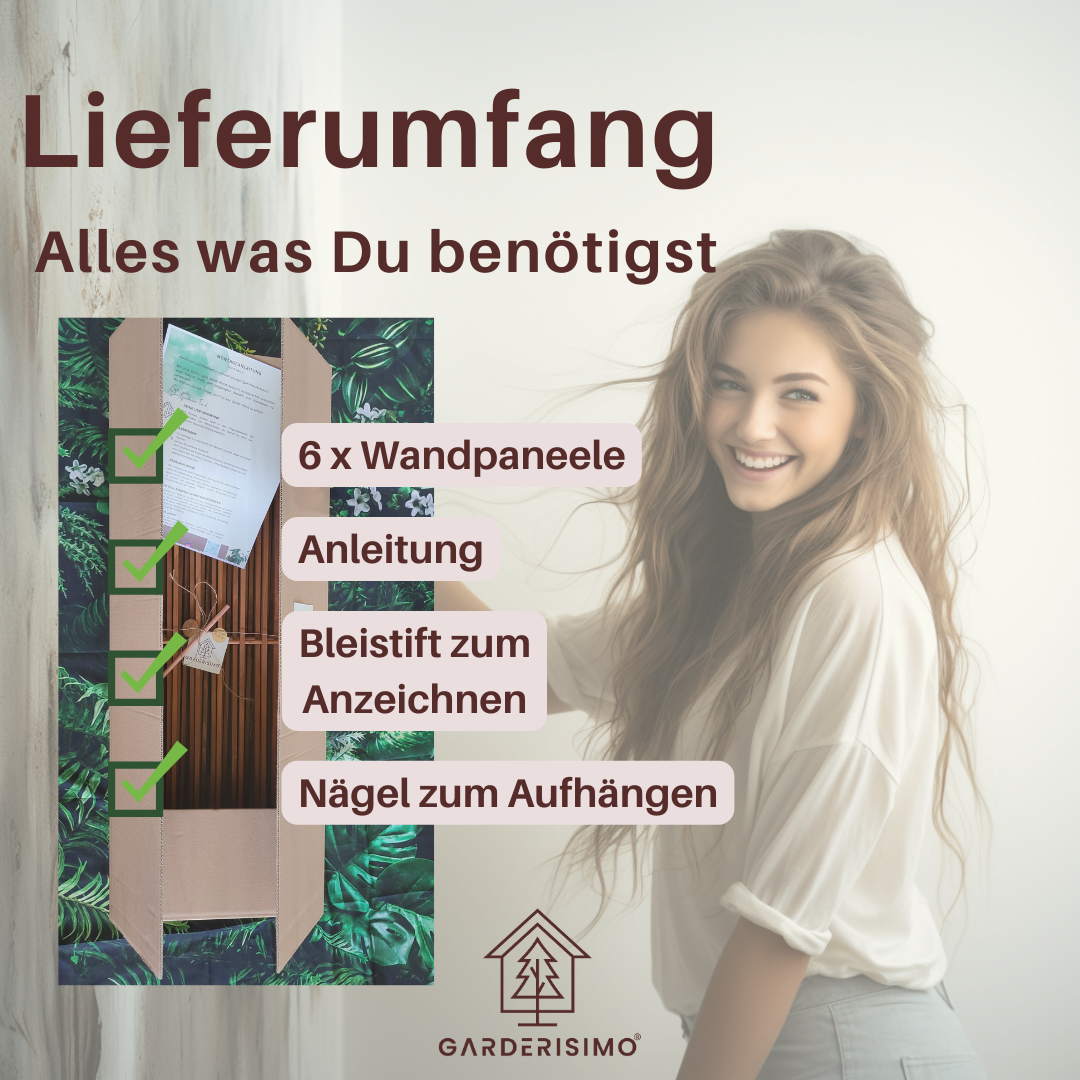 Wandpaneele aus Echtholz, Japandi, 6er Set, aschbraun