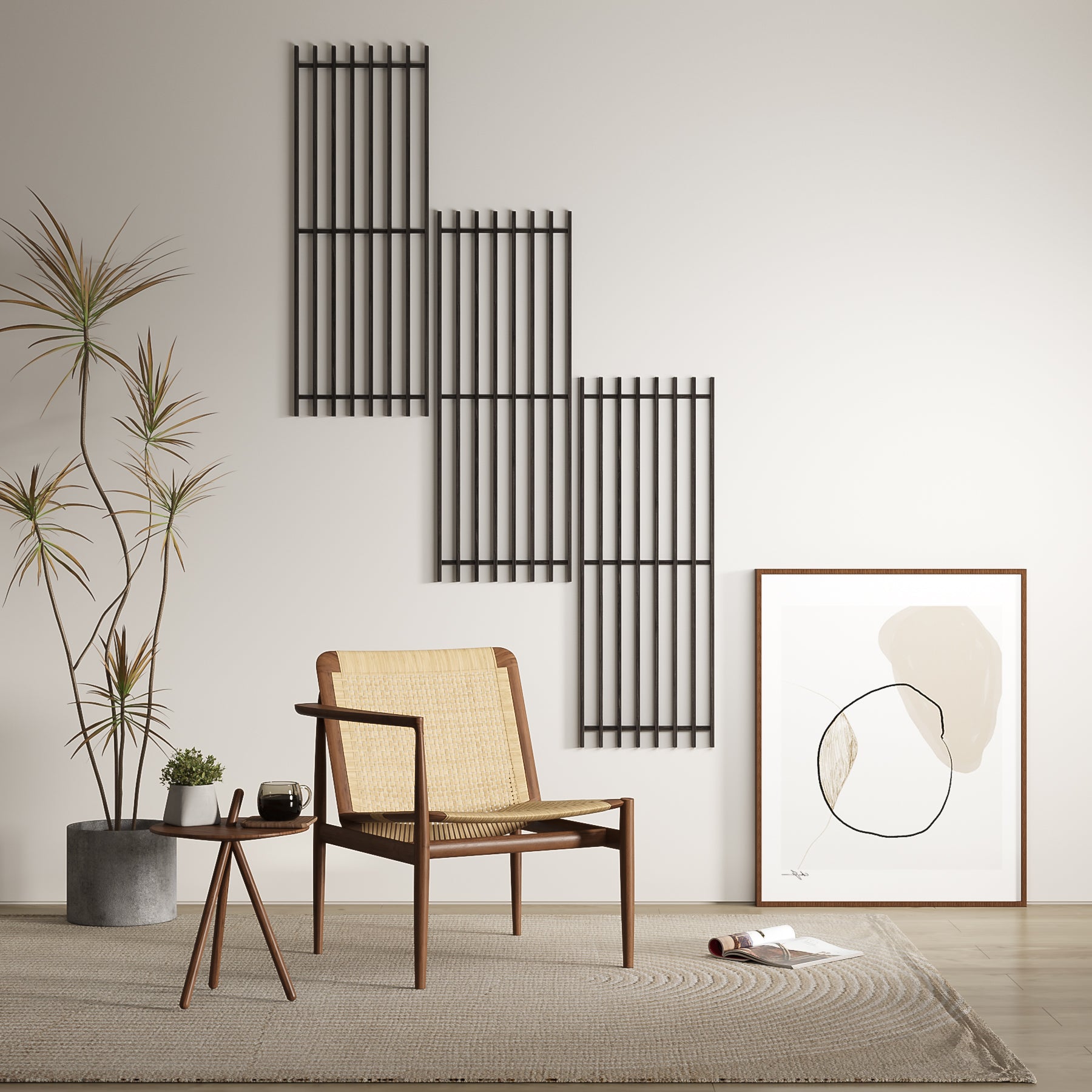 Wandpaneele aus Echtholz, Japandi, 6er Set, aschbraun